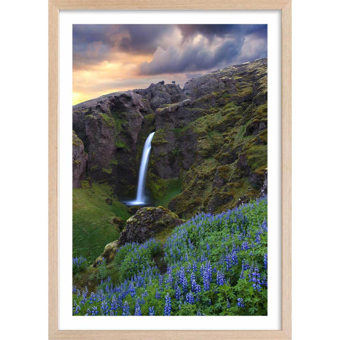 Affiche paysage voyage en islande Affiche + cadre en bois - Chêne