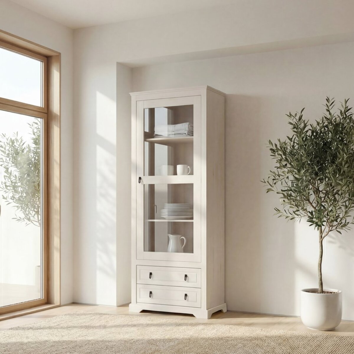 Vitrine Tarifa -bois massif d'araucaria-couleur baishi 70 x 180 x 40 cm