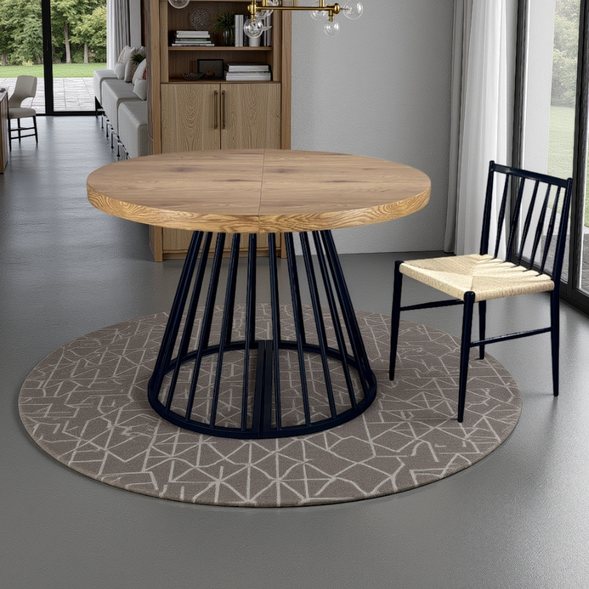 Table à manger ronde extensible Tomasucci FEAR, en MDF finition chêne, 110 × 110 × 76,5 cm