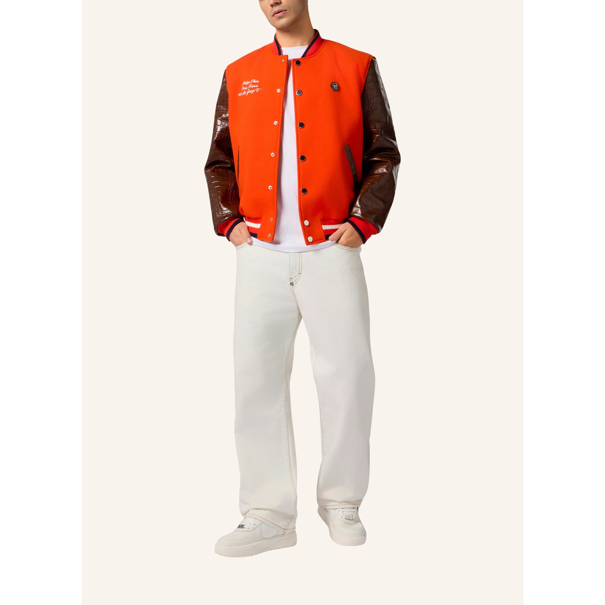 PHILIPP PLEIN Varsity Bomber Cocco Sleeves Paris