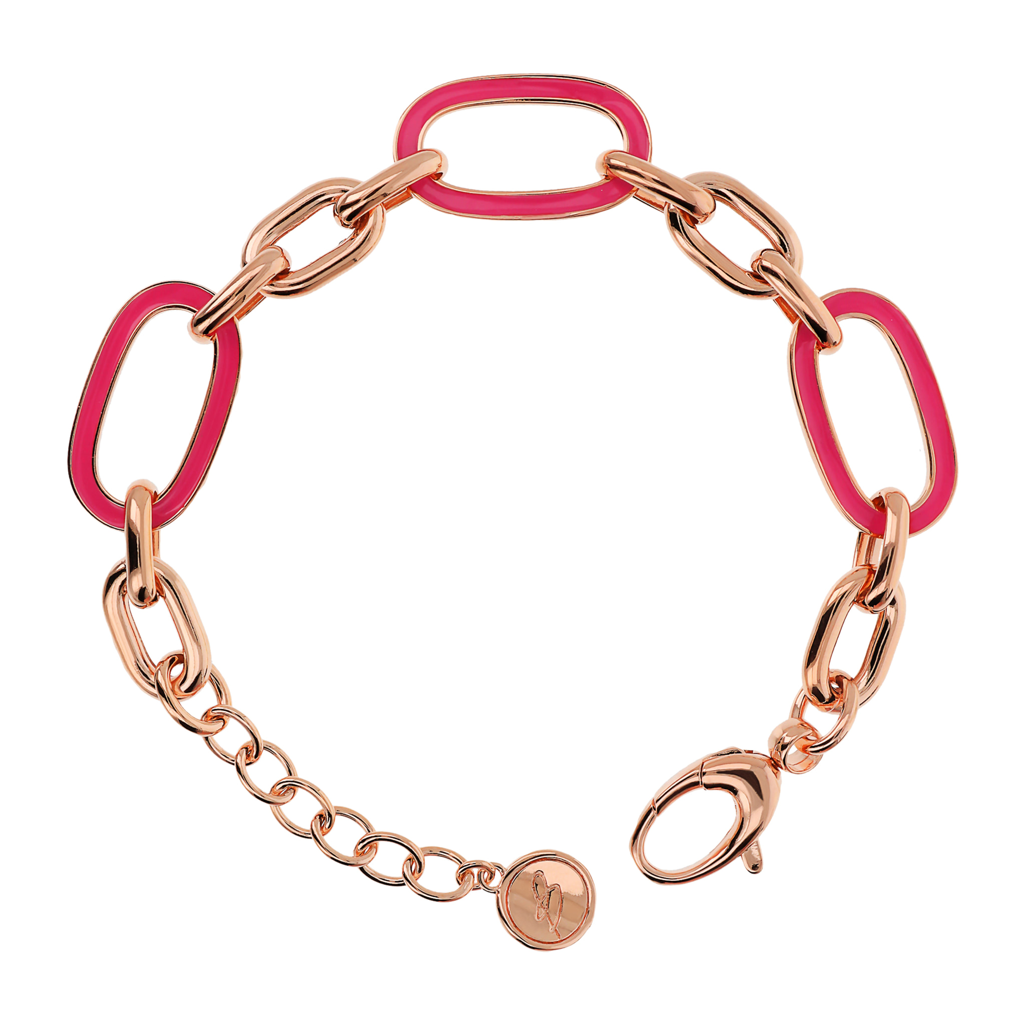 Bracciale con Maglie Ovali e Rettangolari Smaltate Fucsia