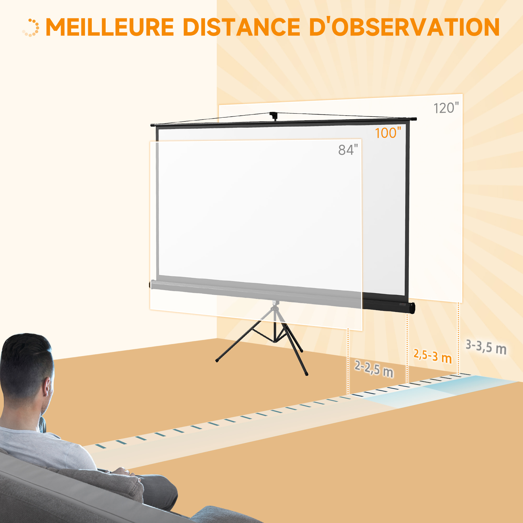 Écran de projection avec support trépied réglable en hauteur home-cinéma vidéo projecteur format 16:9 100 pouces noir