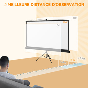 Écran de projection avec support trépied réglable en hauteur home-cinéma vidéo projecteur format 16:9 100 pouces noir