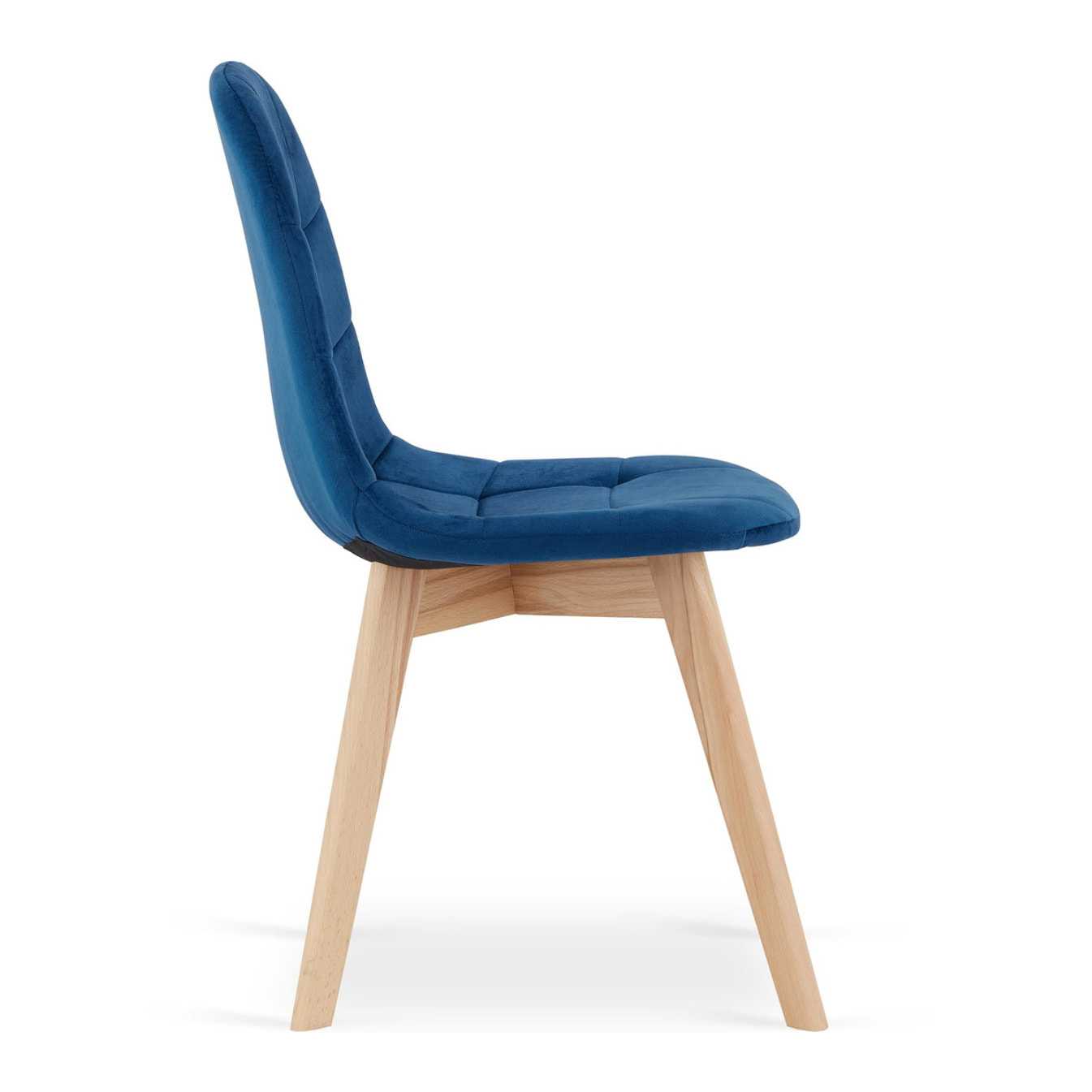 Sedia Bora in velluto blu scuro con gambe in faggio