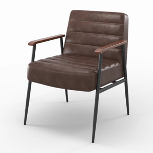 Fauteuil en cuir de buffle marron et métal noir - Hugues