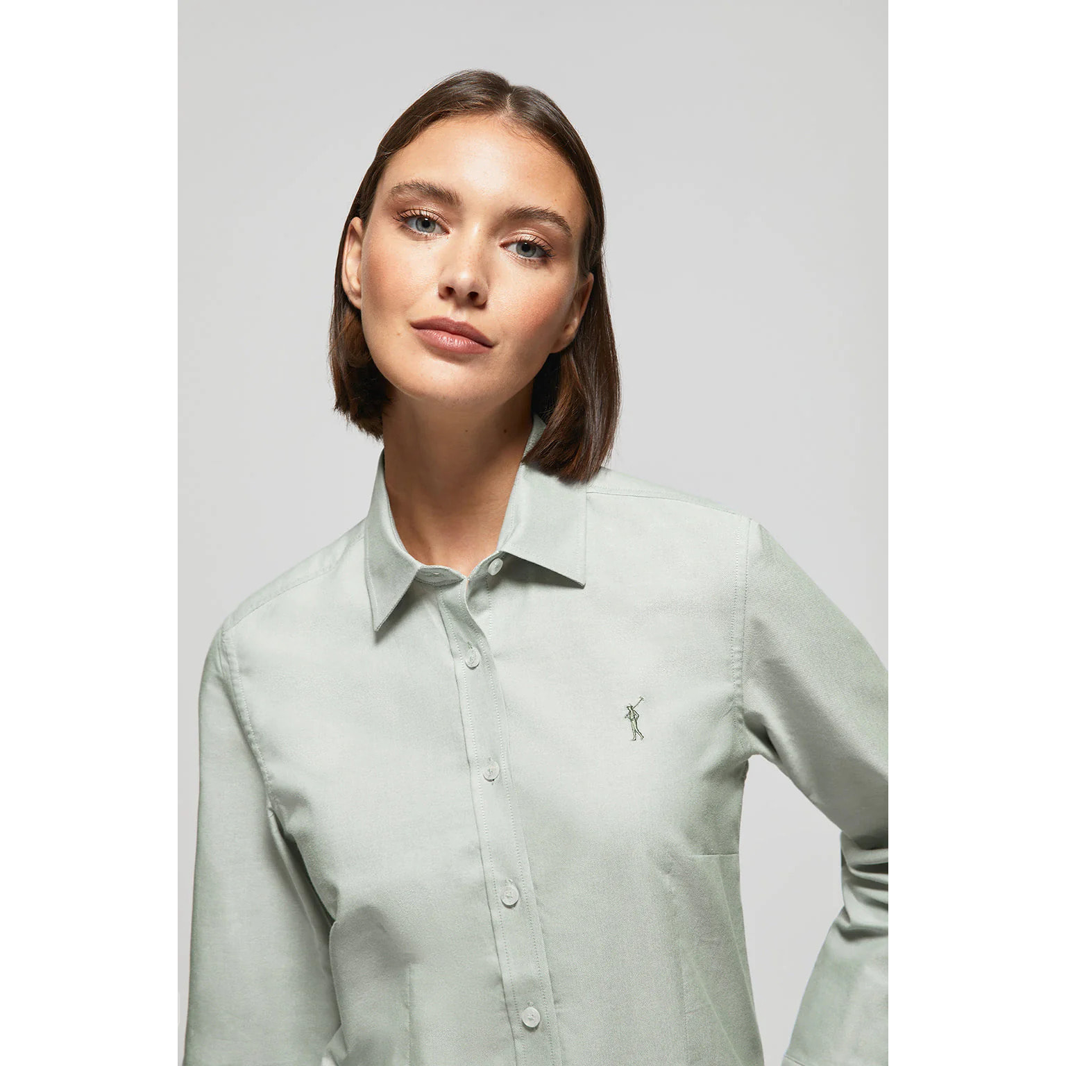 Camicia verde giada Oxford Slim fit con logo Rigby Go