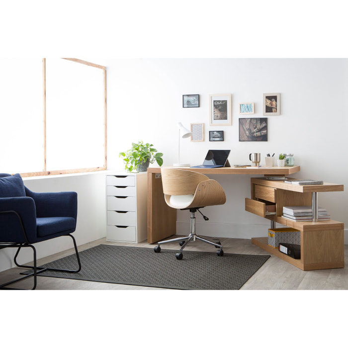 Bureau modulable design avec rangements 2 tiroirs bois clair L140-218 cm MAX