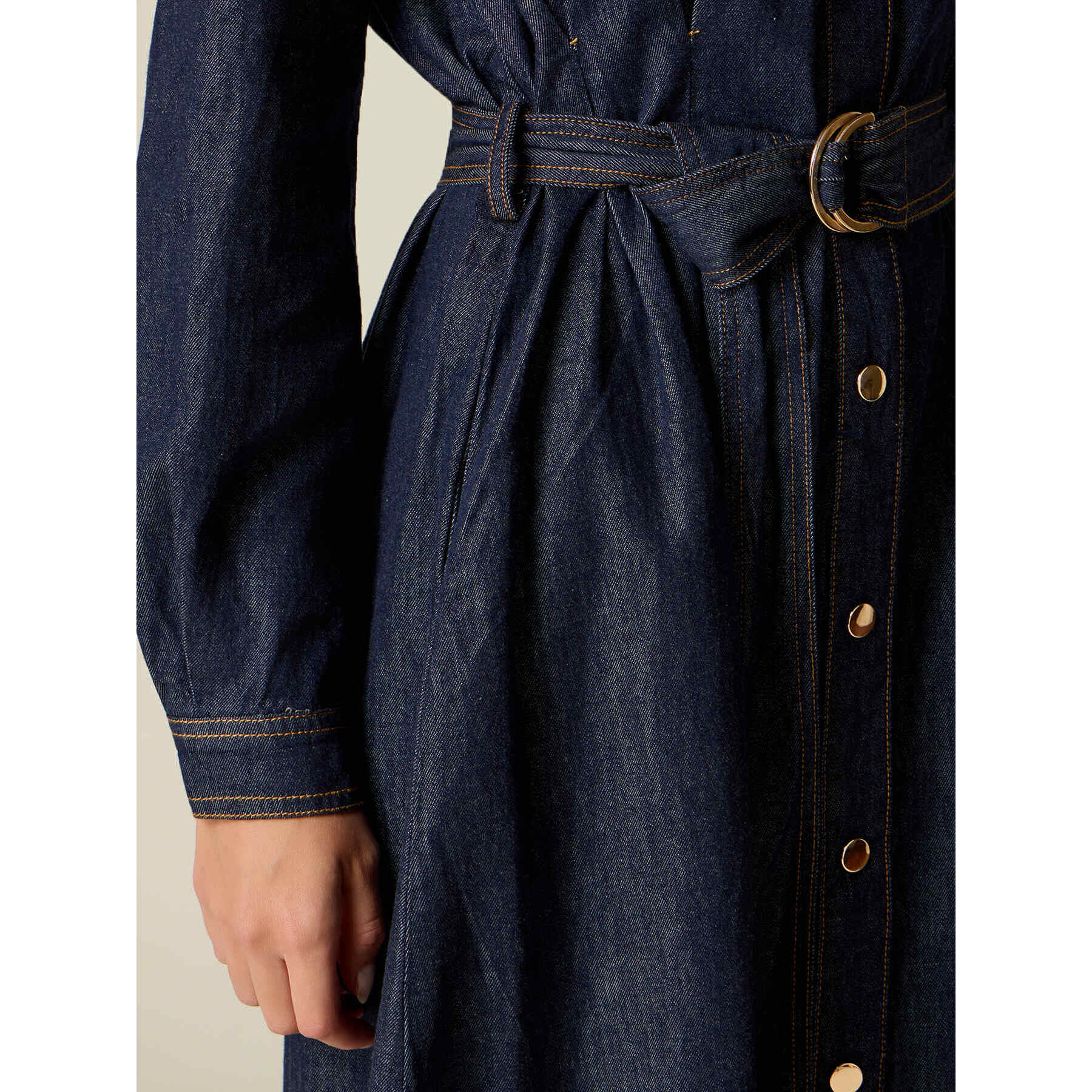 Oltre - Vestito chemisier in denim con cintura - Blu