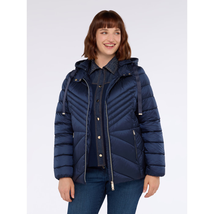 Fiorella Rubino - Plumífero acolchado con diseño chevron y capucha - Azul