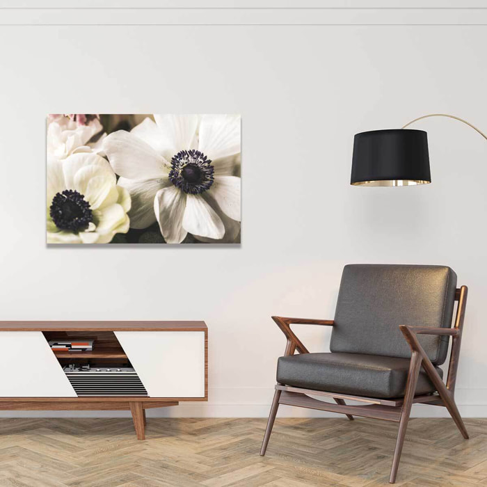 Tableau plantes fleur blanche au coeur violet  Toile imprimée
