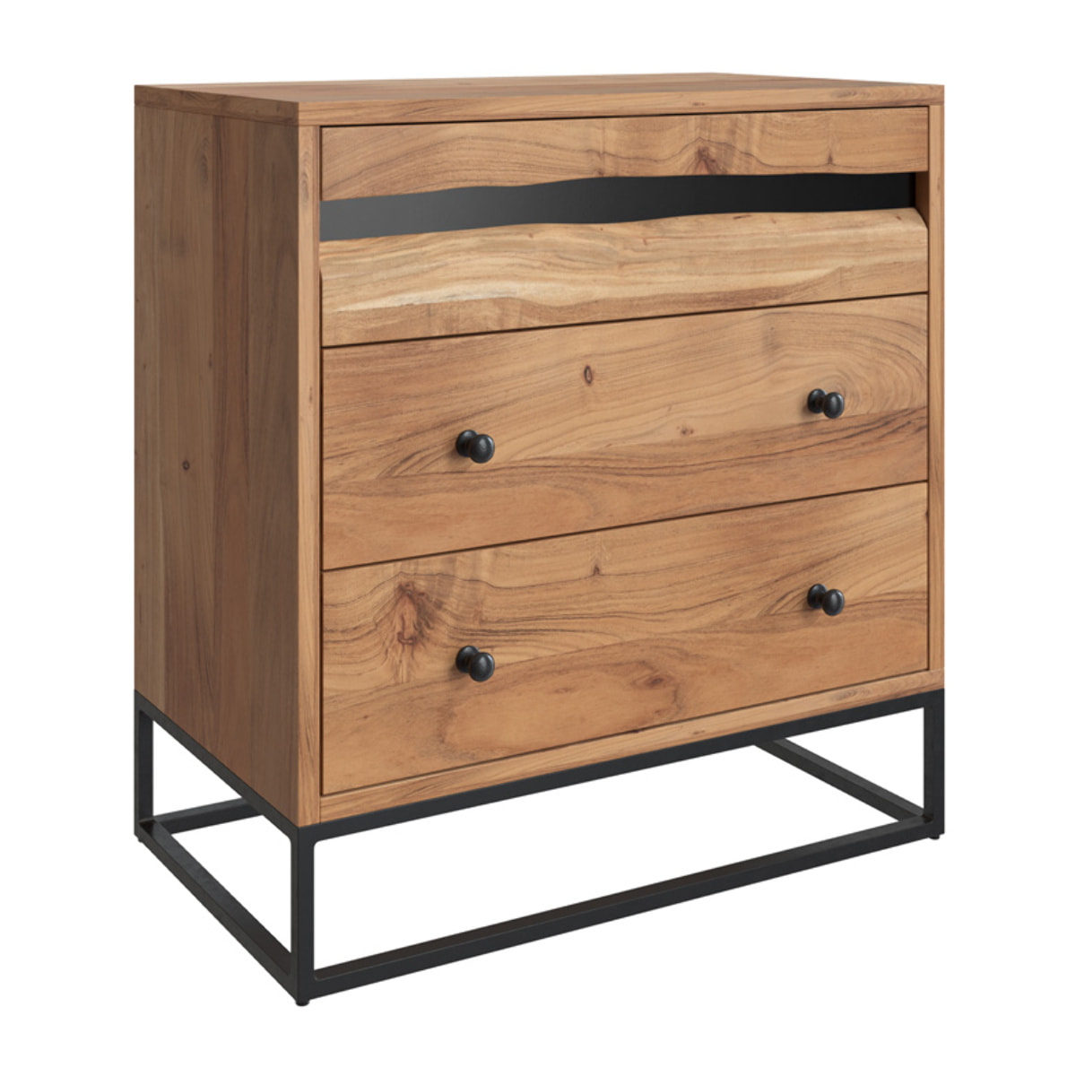 Commode en bois d'acacia et métal, 3 tiroirs - Alabama