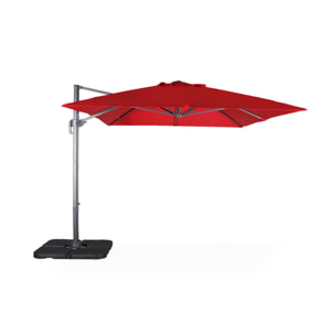 Parasol déporté rectangulaire rouge 3x4m + dalles à lester 50x50cm