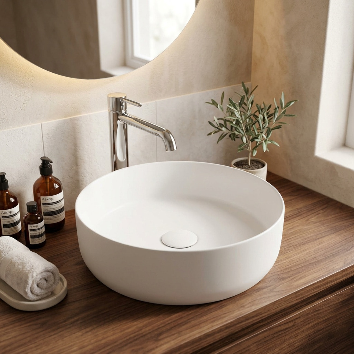 Vasque à poser ronde diamètre 39 cm - blanc mat - sans trop-plein - SAT Infinitio