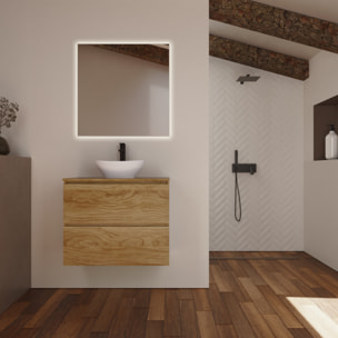 Conjunto de Baño Kaji | Mueble de Baño Suspendido | 80 cm Teka| Dos Cajones | Lavabo Redondo sobre Encimera | No incluye Espejo | Alday