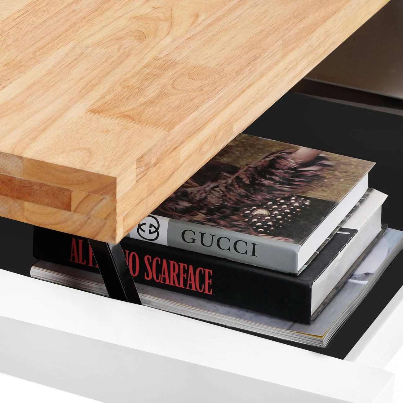 Mesa de centro elevable con almacenaje oculto en roble salvaje y blanco 120x47,5-62 cm Loft Roble salvaje - Blanco
