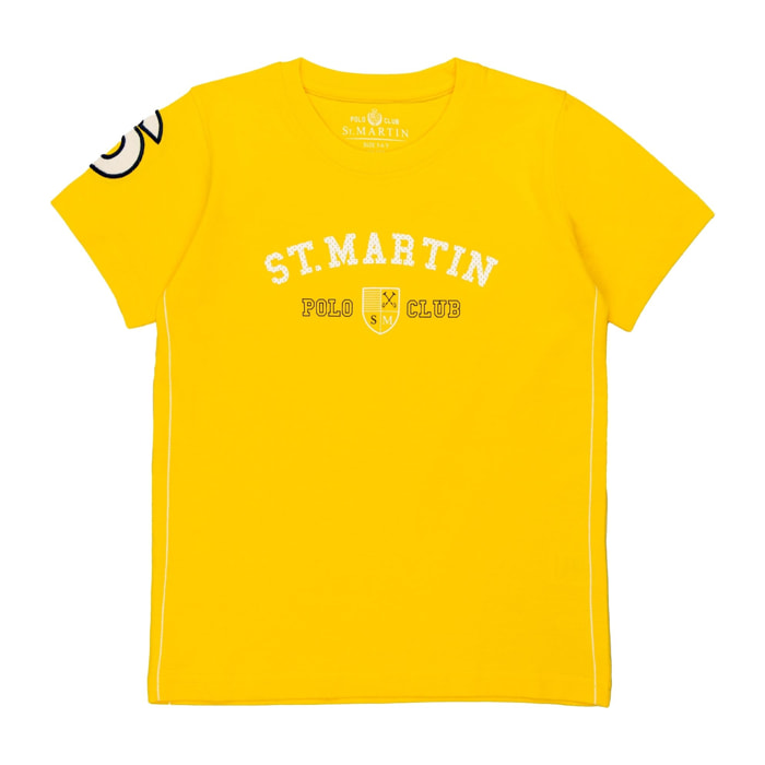 T-shirt jersey con logo davanti e ricamo su manica Polo Club St Martin Giallo