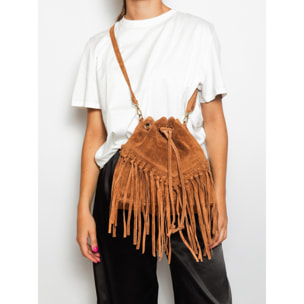 Borsa a secchiello da donna Made in Italy - Modello Umbria Plus - Pelle scamosciata - 25.0 x 22.0 x 13.0 cm