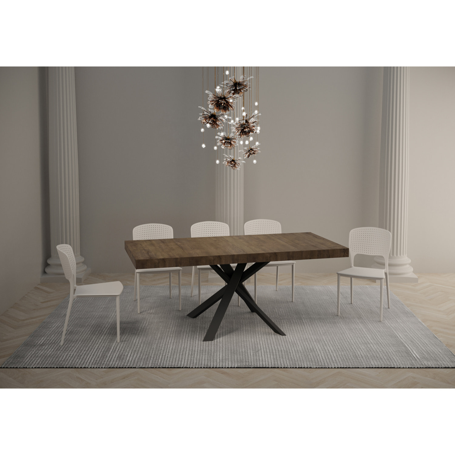 Table extensible 90x90/194 cm Clerk Premium dessus Noyer pieds Anthracite
