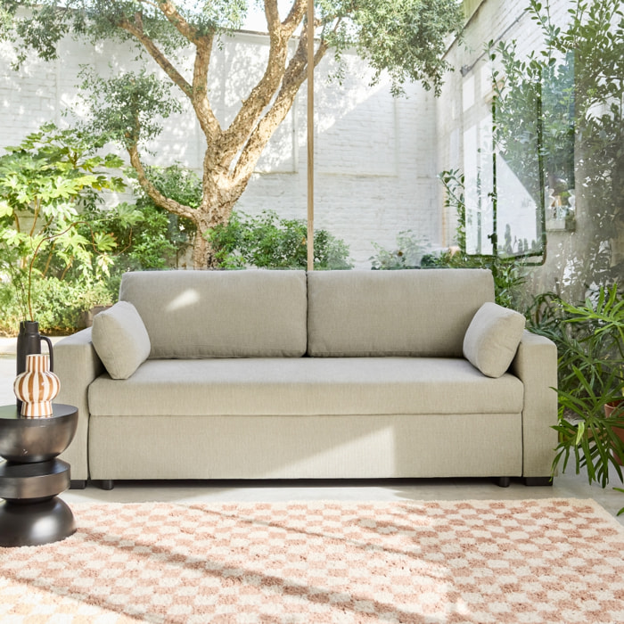 Canapé convertible 3 places tissu chenille beige L 211 x P 90 x H 86 cm - Easy