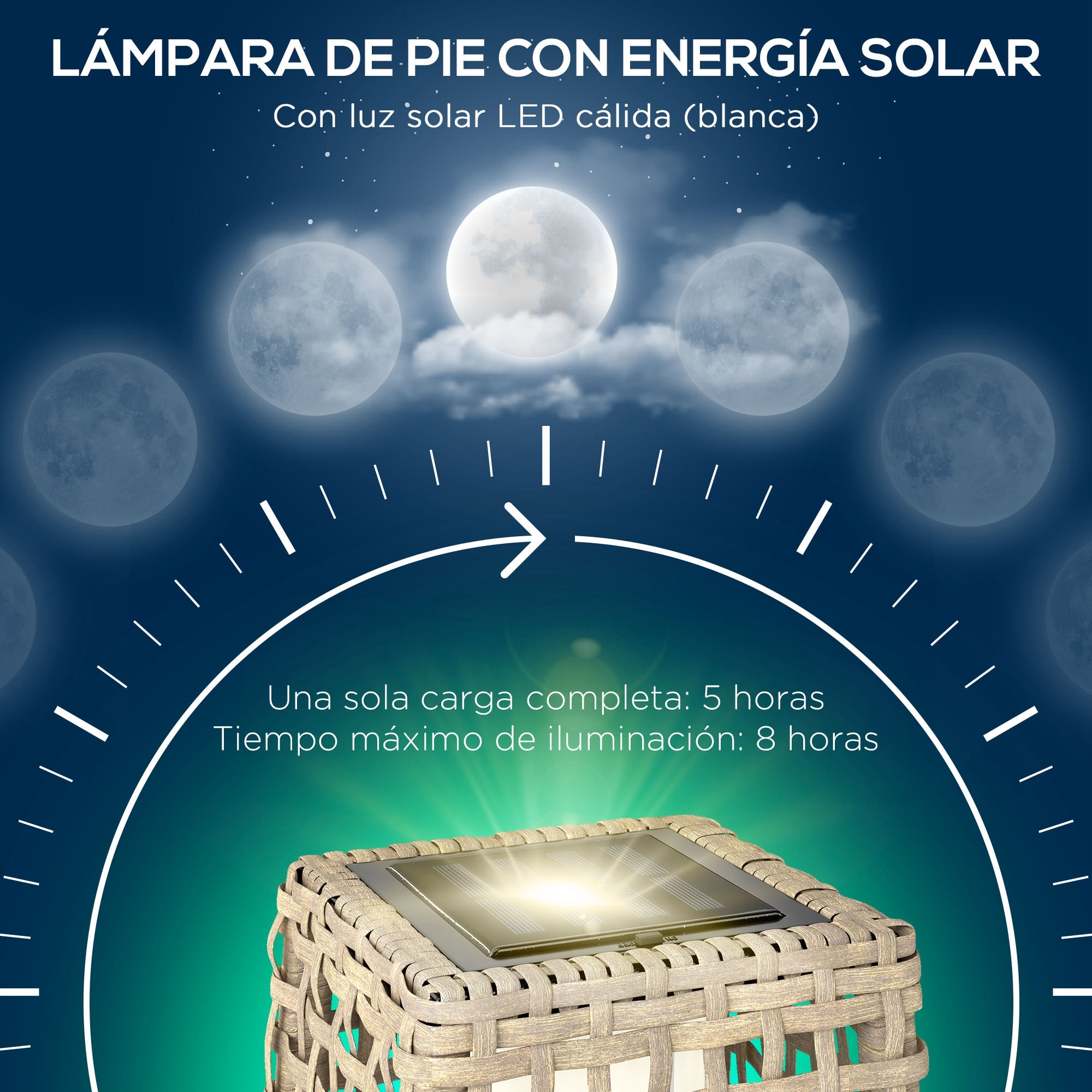 Linterna de Jardín de Ratán Sintético Luces Solares Exterior con Luces LED Encendido/Apagado Automático para Terraza Balcón Patio 21x21x78 cm Natural