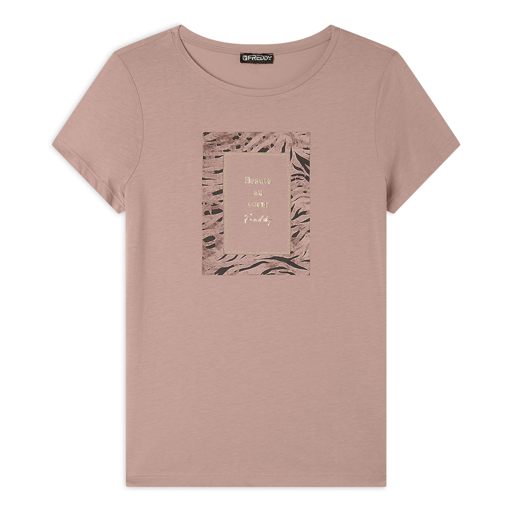 T-shirt regular fit con grafica e borchie dorate