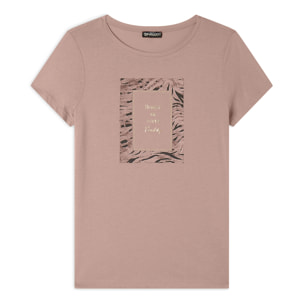 T-shirt regular fit con grafica e borchie dorate