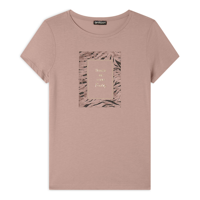 T-shirt regular fit con grafica e borchie dorate