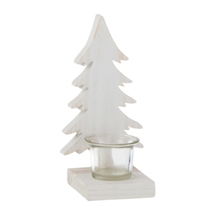 J-Line bougeoir sapin de Noël - bois - blanc - 2 pcs