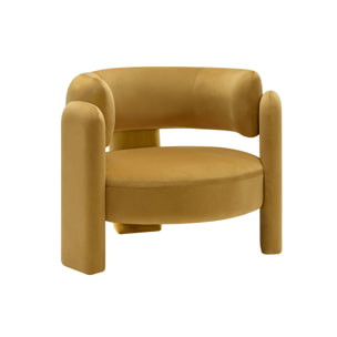 Fauteuil tripode en velours moutarde