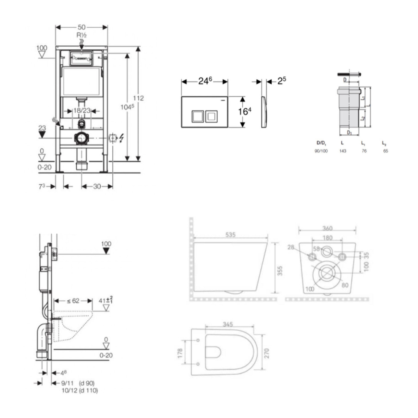 Pack WC bâti-support Duofix  + WC suspendu sans bride + abattant SoftClose + plaque blanche + set d'habillage (CETORGEB1SB)