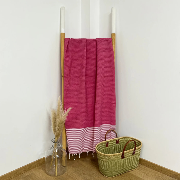 Fouta traditionnelle Mikanda Fuchsia 100x200 190g/m²
