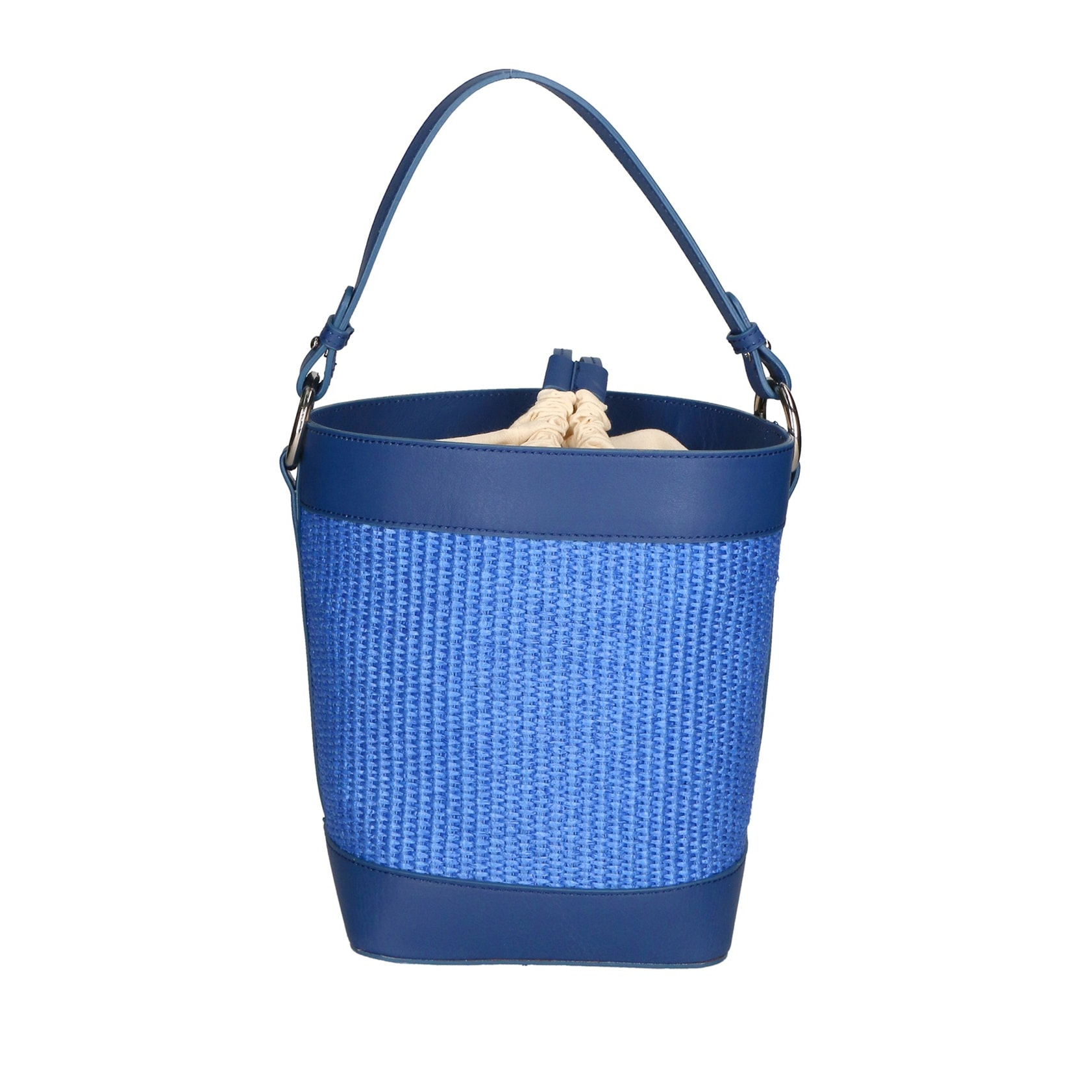 Borsa a secchiello da donna - Modello False - Misto pelle e tessuto - 24.0 x 18.0 x 15.0 cm