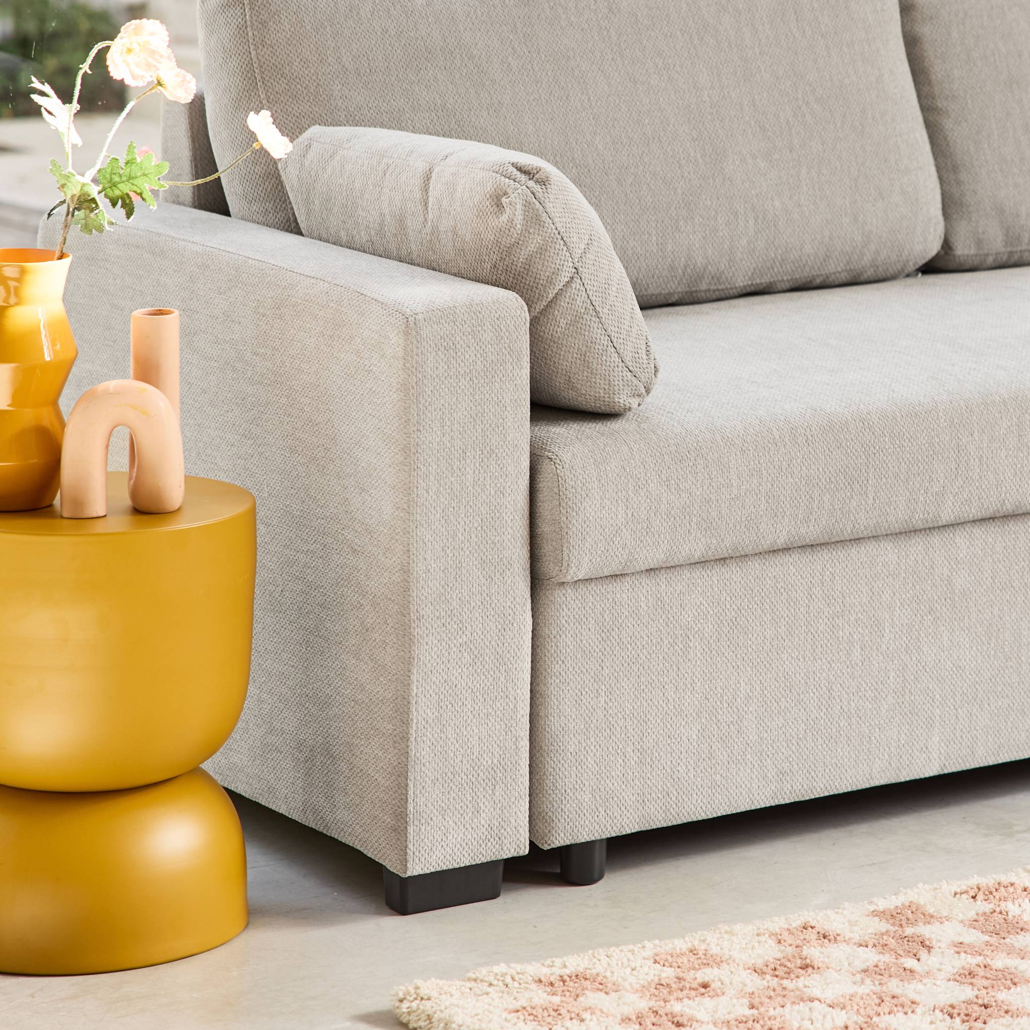 Canapé convertible 3 places tissu chenille gris clair L 211 x P 90 x H 86 cm - Easy