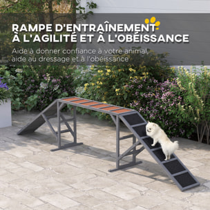 Rampe d'agilité pour chien barres de sécurité surface antidérapante max. 40Kg bois gris