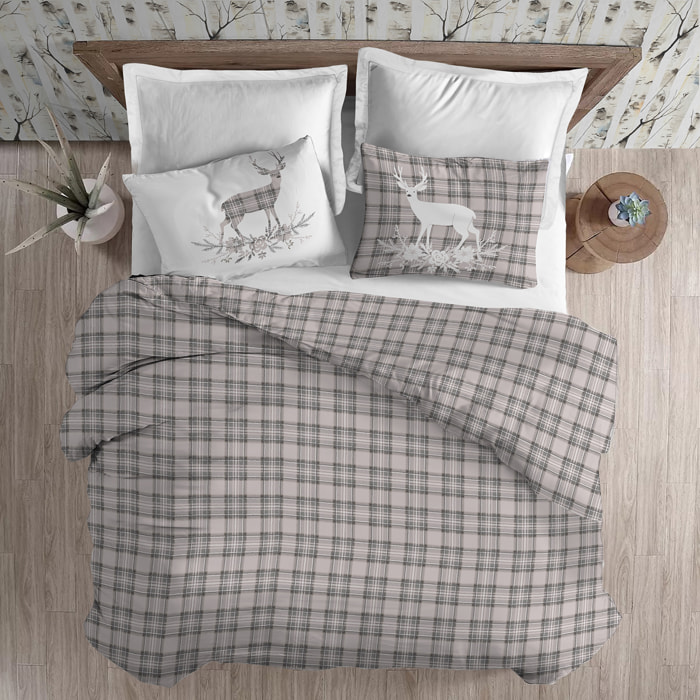 Parure copripiumino in flanella cervo tartan beige flanella 100% cotone