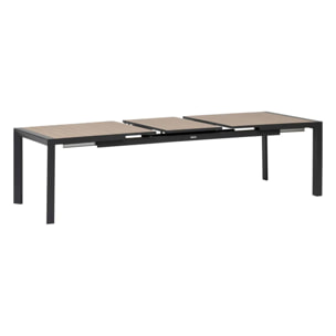 Table de jardin extensible "Évasion" effet bois honey & graphite 10 places en aluminium