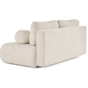 Bowie - canapé 3 places convertible coffre + coussin rond inclus en tissu texturé - Beige