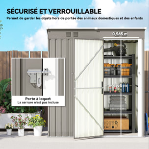 Abri de jardin 1,37 m² - cabanon porte verrouillable - tôle d'acier ondulé gris blanc