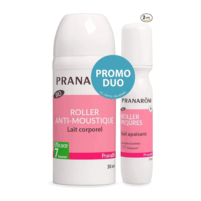 Pranarom - Duo Roller anti-moustiques + Roller après-piqûres pour bébé - Bio - PROMO