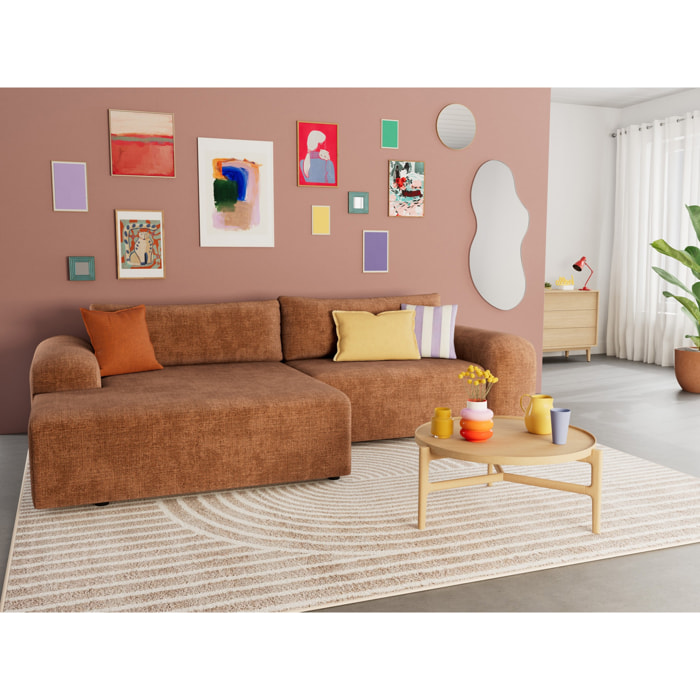 Rebecca - canapé d'angle gauche 4 places convertible avec coffre en velours texturé - Rouille