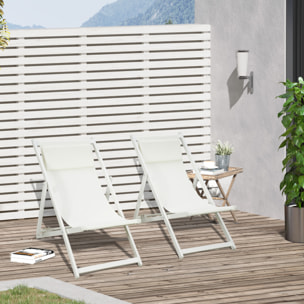 Conjunto de 2 Tumbonas Plegables de Aluminio Tumbonas de Jardín con Respaldo Regulable en 5 Posiciones y Reposacabezas para Terraza Patio Exterior 60x100x85 cm Blanco