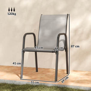 Juego de 6 Sillas de Jardín Exterior Apilables, Sillas Terraza Exterior con Reposabrazos, Asiento y Respaldo de Malla Transpirable, Estructura Metálica Resistente, 51x69x87 cm, Gris Claro