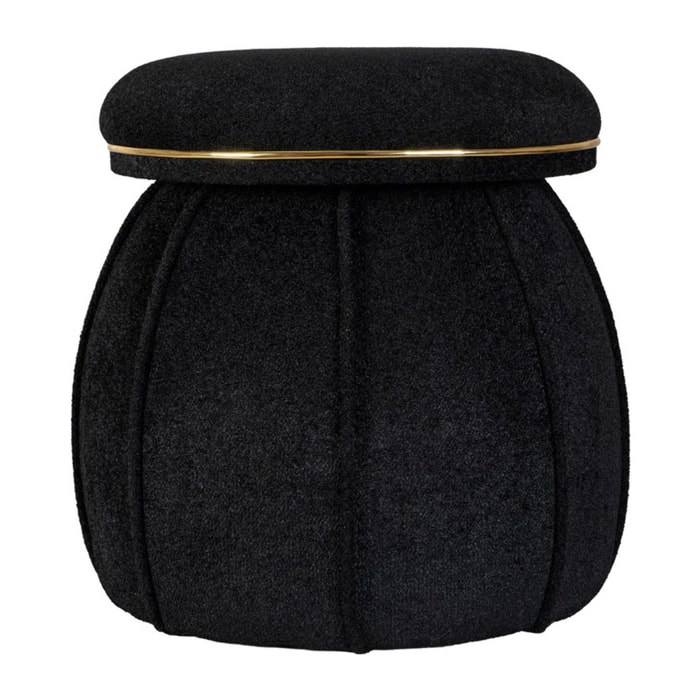 Pouf imbottito Corin in tessuto nero con dettagli oro