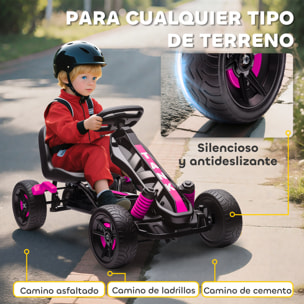 AIYAPLAY Kart Pedales para Niños de 3-6 Años Go Kart con Embrague Automático Freno Ruedas Antideslizantes de EVA y Marco Metálico Carga 50 kg Rosa