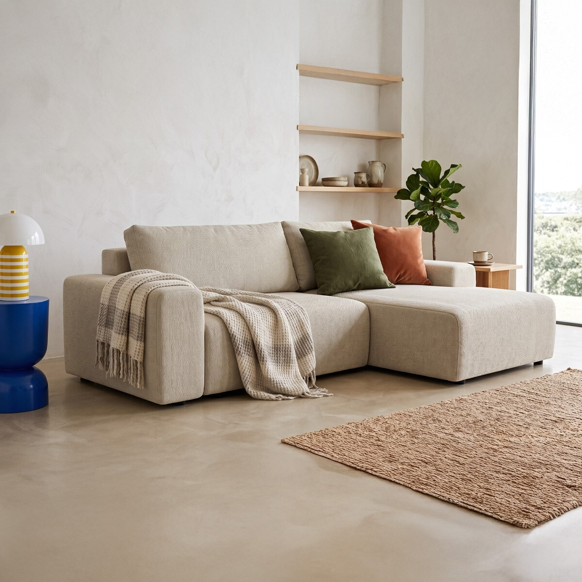 Canapé d'angle réversible convertible 5 places en tissu chenille - LUNO