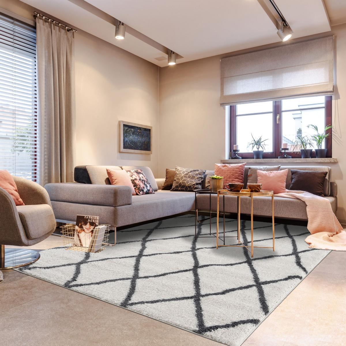 Tapis Shaggy longues mêches et aux motifs traditionnels Berbères