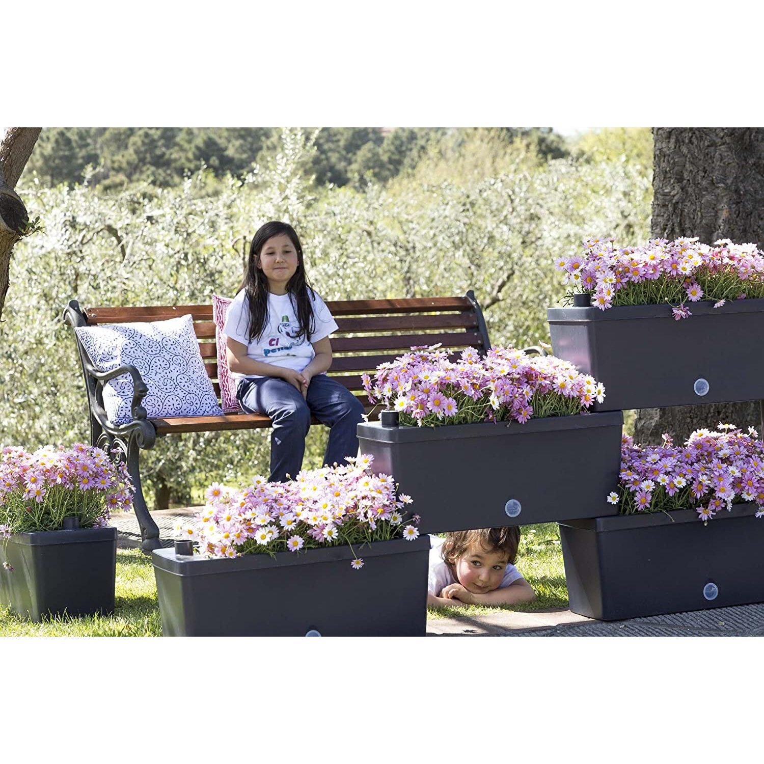 Brick - Kit di 5 fioriere collegabili da 59cm. Colore grigio. Made in Italy