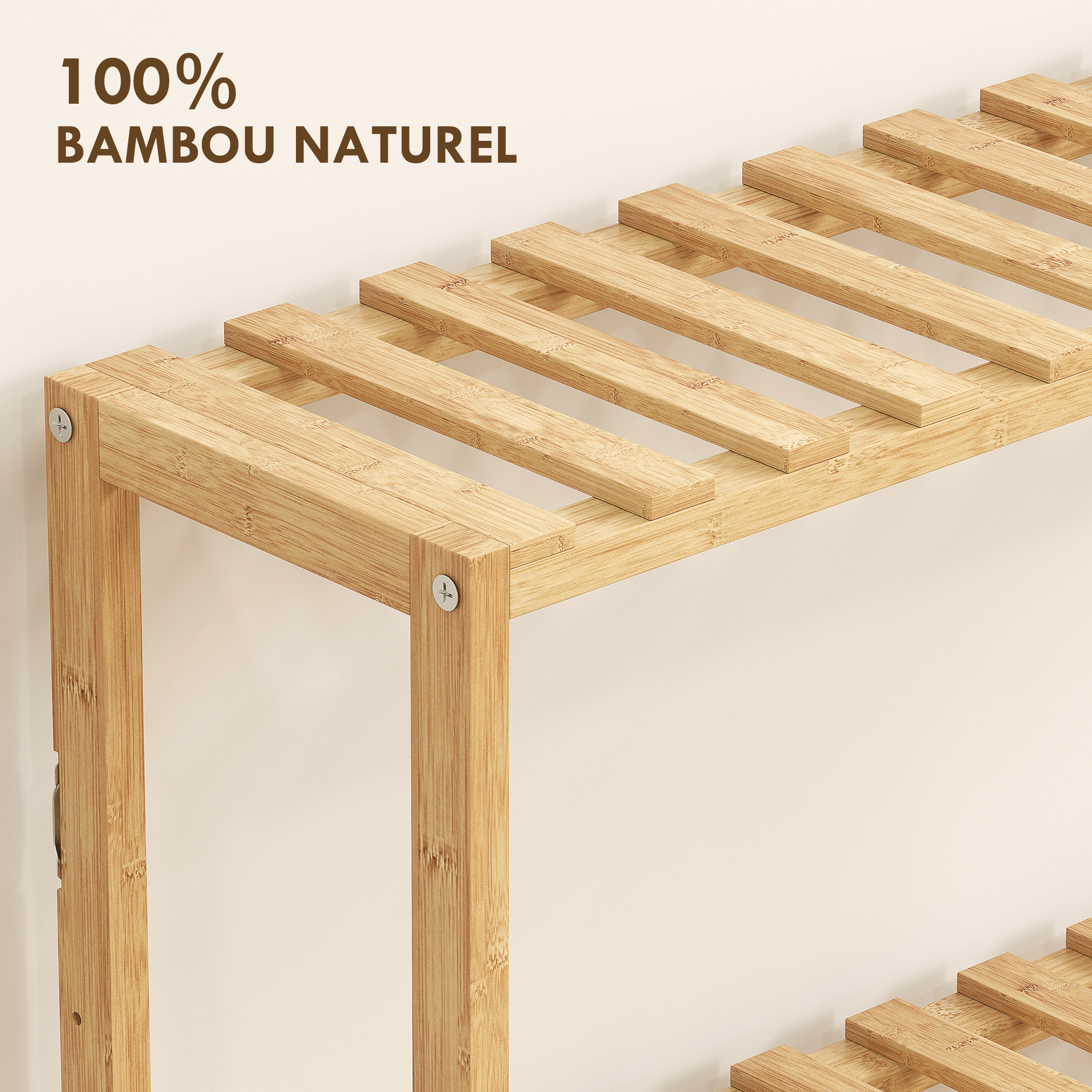 Étagère salle de bain bois bambou verni 3 niveaux réglables étagères à lattes dim. 43 x 31 x 80 cm