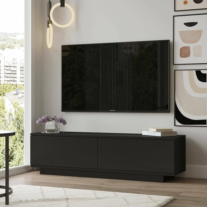 Mobile porta TV Dpoloni, Credenza da soggiorno, Armadio basso per TV, Base parete attrezzata, 140x36h38 cm, Nero