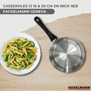 Batterie de cuisine avec 3 casseroles 12/16/20 cm et 5 ustensiles de cuisine sans PFAS Fackelmann Généva Océan